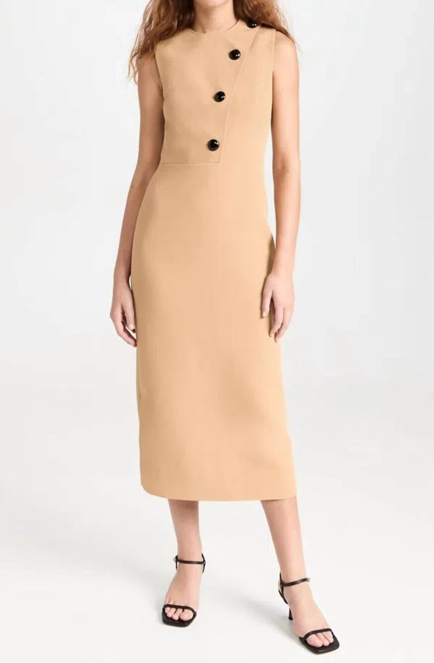 ALEXIS Lena Camel Midi Dress Women’s Large Retro Classic Neutral Chic